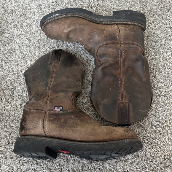 Justin Boots Men Balisters Style 4444 Size 9 EE Dark Brown Leather Boots - Picture 4 of 9